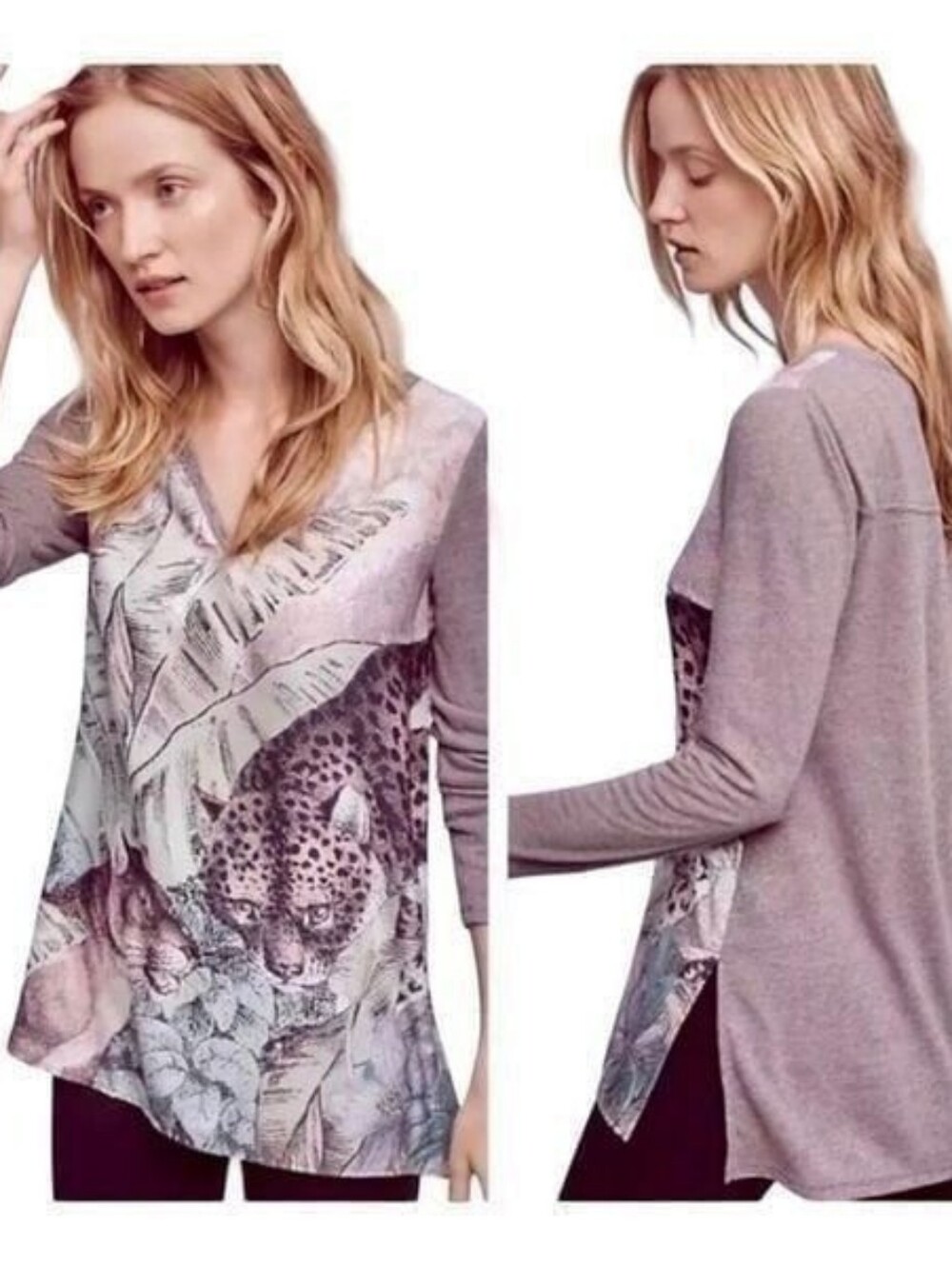 Anthropologie Akemi + Kin Leopard Fauna Top Womens Tunic Linen